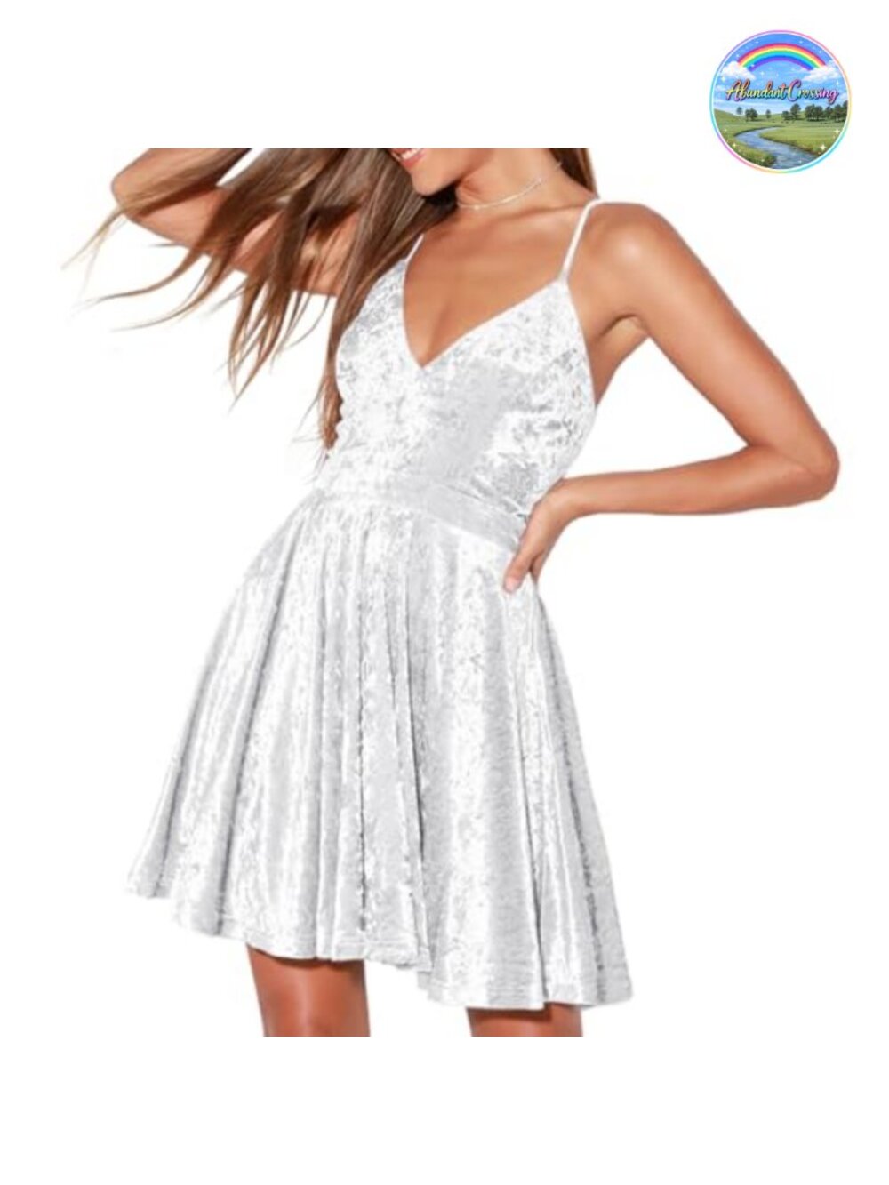 Crushed Velvet V-Neck Sleeveless Mini Dress Swing Skater